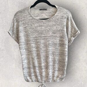Gray Knit Women's‎ Top with Cinched Waist and Rolled Cap Sleeves